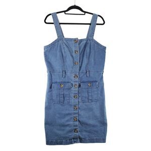 XL Derek Heart Denim Dress Button Front Short Knee Length Stretch Jean Blue